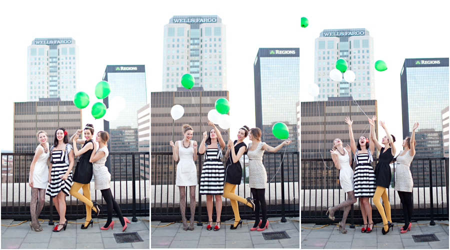 girls with balloons on rooftop