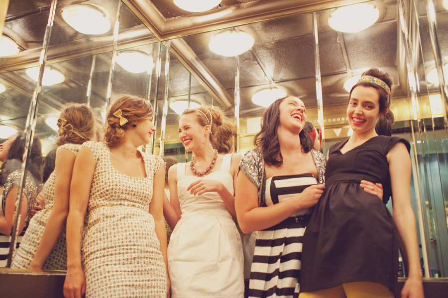 bachelorette party hotel elevator with mirrors
