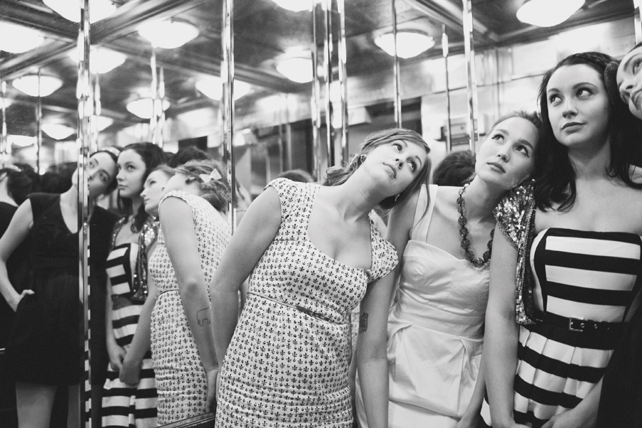 tired girls in hotel bachelorette party