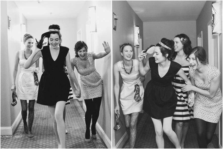 girls running down hotel hallway