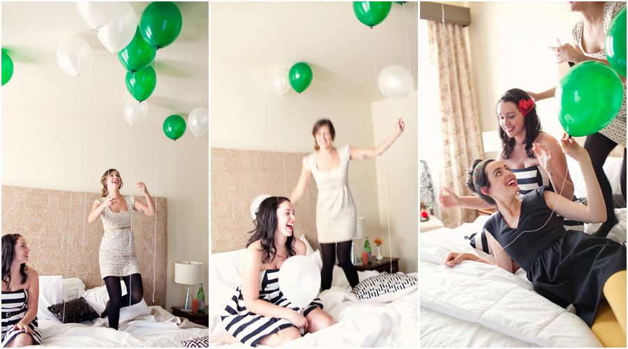 bachelorette jumping on hotel bed