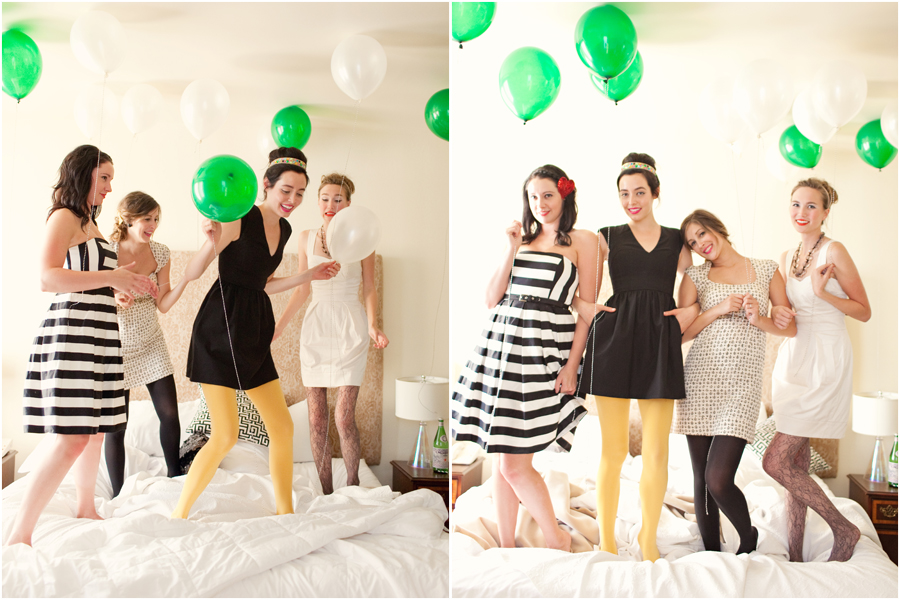 green balloons and yellow tights